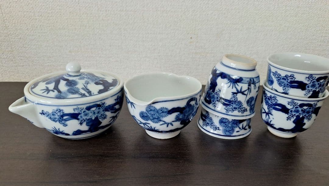 最終値下げ　煎茶器　揃　松竹梅　九谷焼　染付 　煎茶道具　未使用　湯冷まし　茶杯