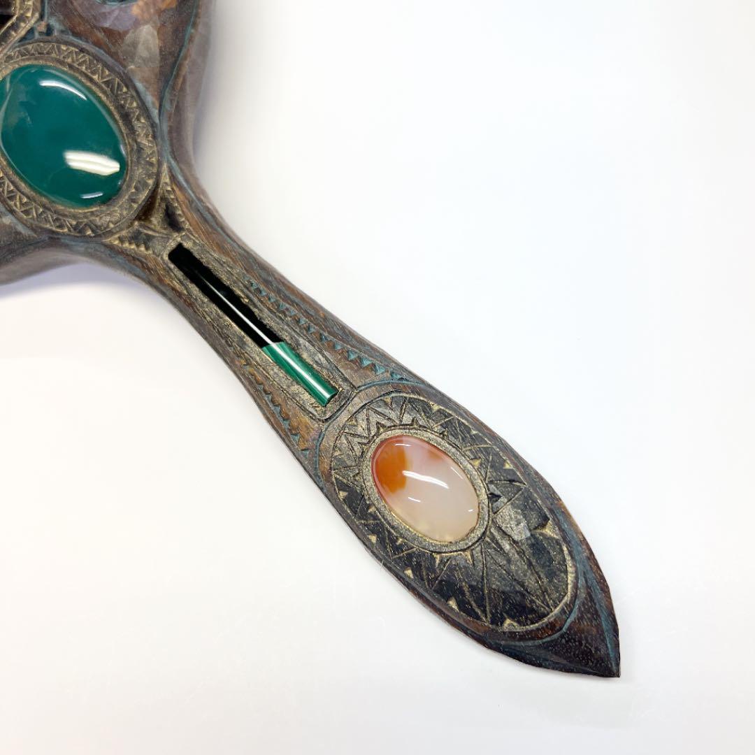 アイヌコタン　西田智三さん　ハンドミラー　手鏡　エカシ　コタンコロカムイ　天然石