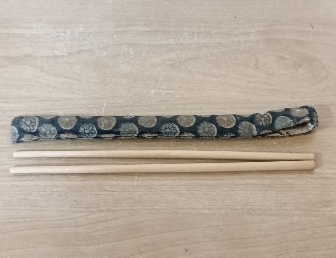 古い 弁当箱 竹編み 銅金具 　箸 網袋 木箱付