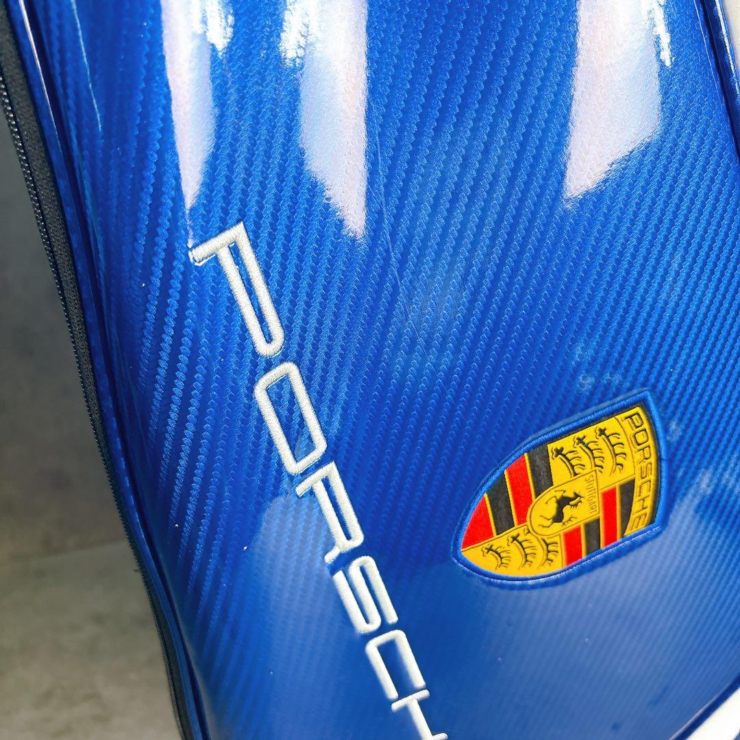 キャディバッグ　9.5型　5部割　ポルシェ　エナメル　カーボン調　ブルーネイビー