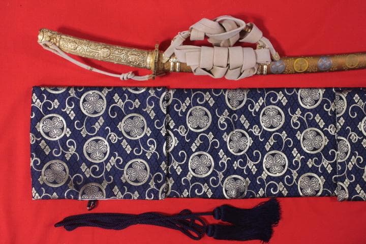 太刀用 葵紋 厚 拵え袋 全長134㎝×21㎝（拵え全長：103㎝～109㎝）