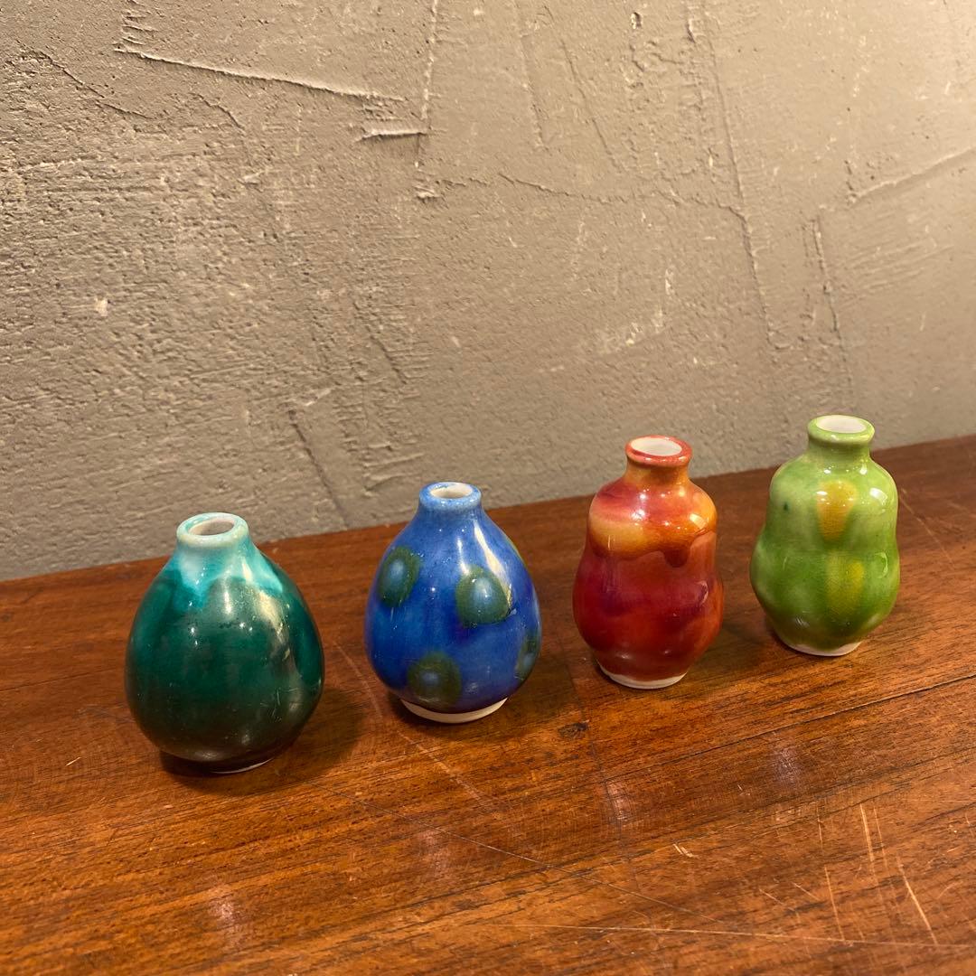 九谷焼 ミニチュアフラワーベース 四点 骨董品 古手 時代物 コレクション