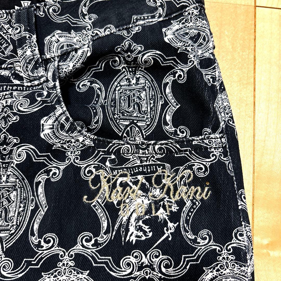 最終値下げ★カールカナイゴルフ　総柄パンツ　/XXL90cmストレッチ　黒