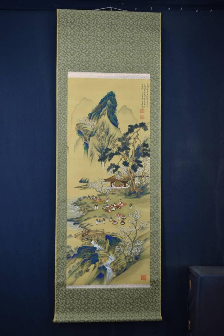 紫鳳/西園雅集図/山水人物図/掛軸/名家伝来/AA-106