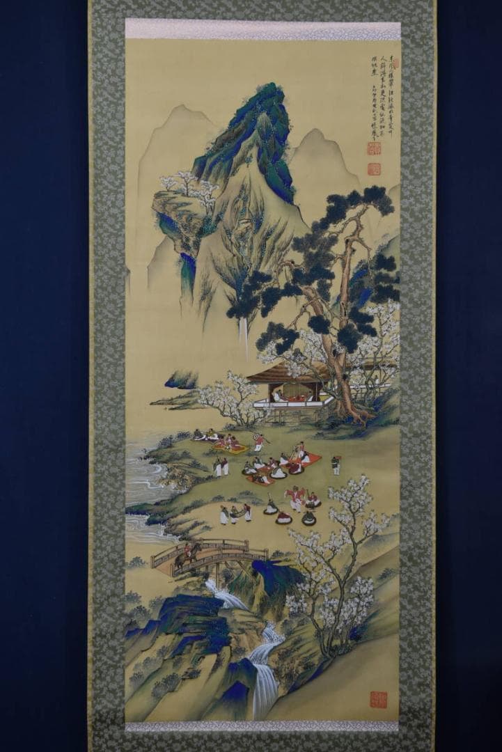 紫鳳/西園雅集図/山水人物図/掛軸/名家伝来/AA-106