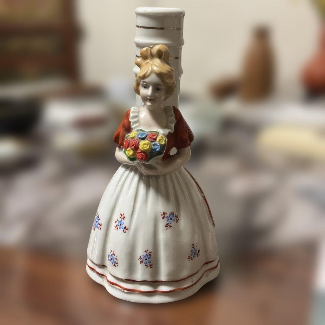 陶器製灯の台座、女性のフィギュア オキュパイドジャパン