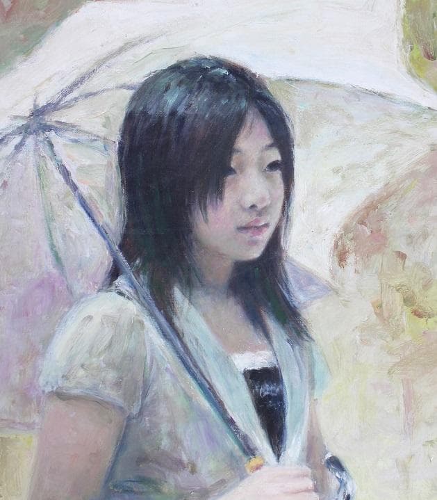 井上司「日傘の少女」油彩画 F8