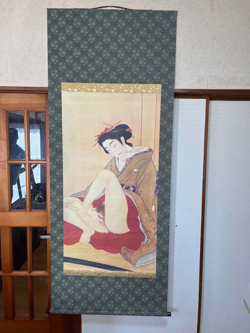 複製 印刷掛軸 伝-葛飾北斎 春草図 春画