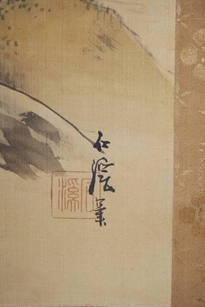 真作/石渓/梅花山村図/布袋屋掛軸HB-133