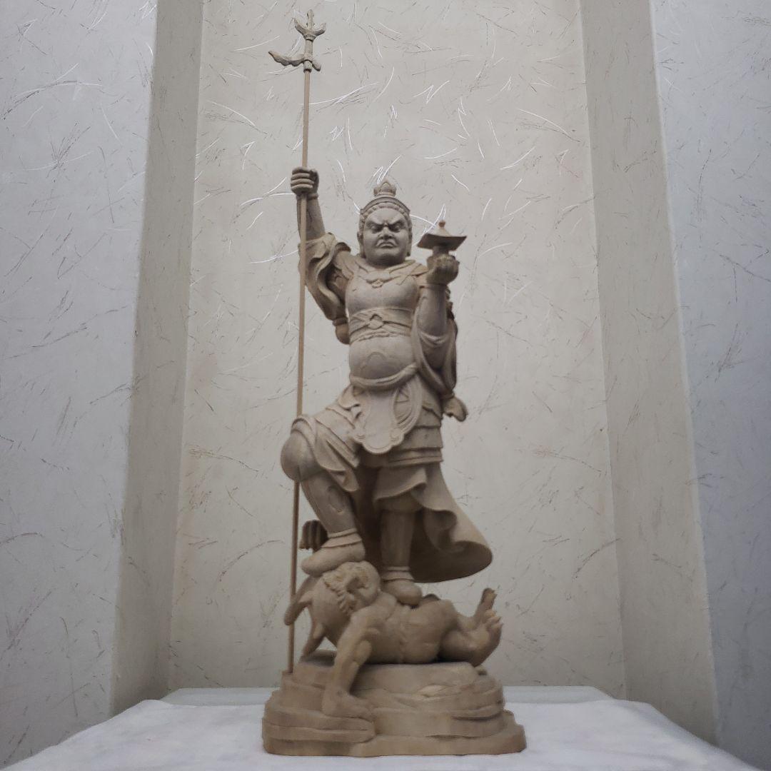 Ｂフライデー蔵出し特価魔除け金運上げ仏像★楠材毘沙門天立像1尺立★四天王の多聞天