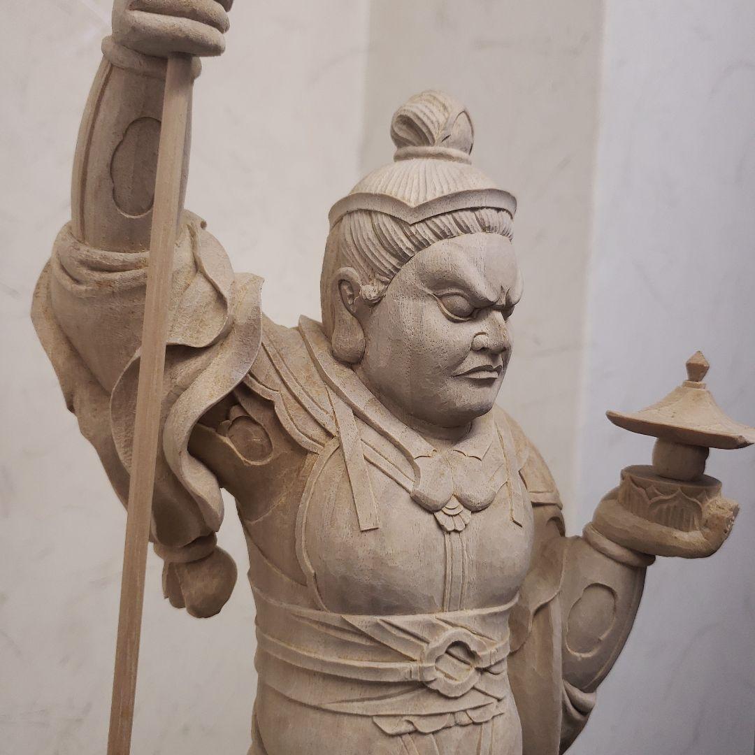 Ｂフライデー蔵出し特価魔除け金運上げ仏像★楠材毘沙門天立像1尺立★四天王の多聞天