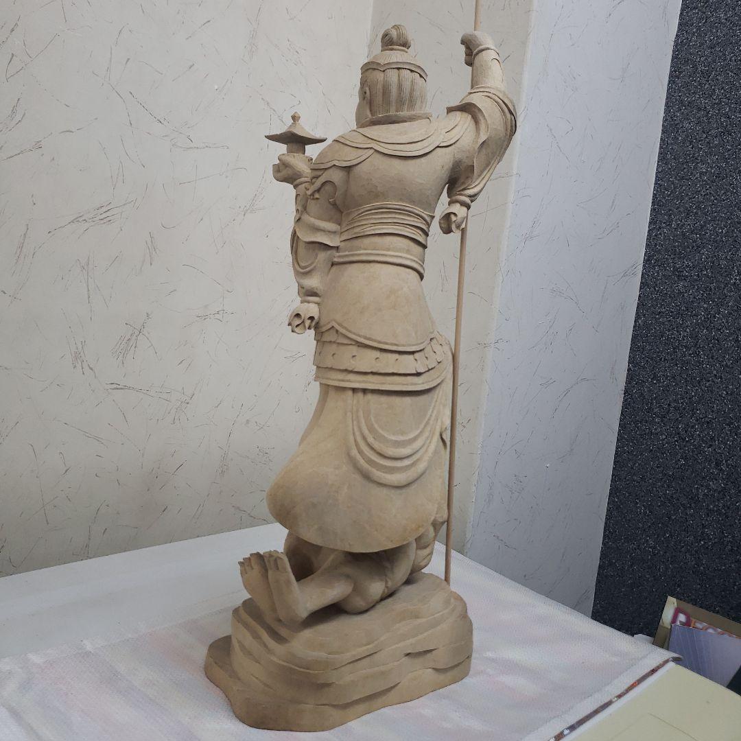 Ｂフライデー蔵出し特価魔除け金運上げ仏像★楠材毘沙門天立像1尺立★四天王の多聞天