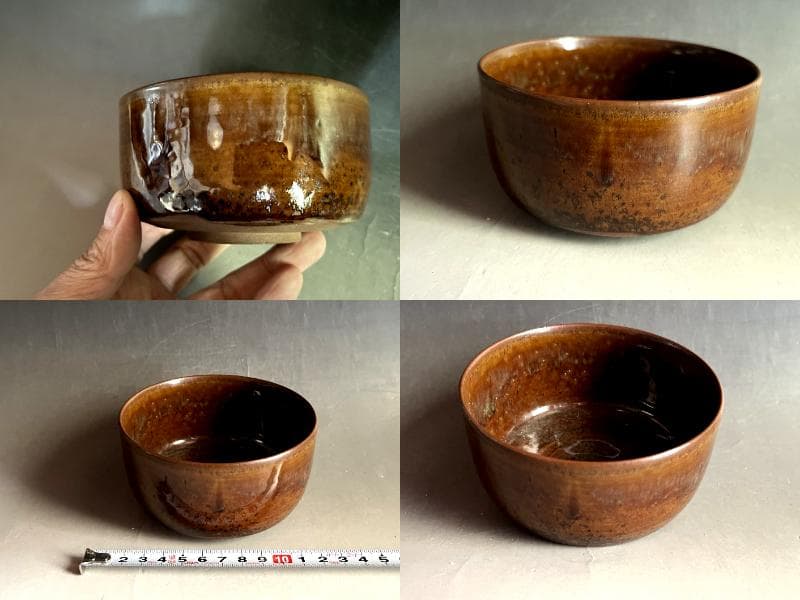 茶碗■飴釉 高取 亀井味楽 高取 朱泥 古い抹茶碗 お茶道具 時代物 骨董品■