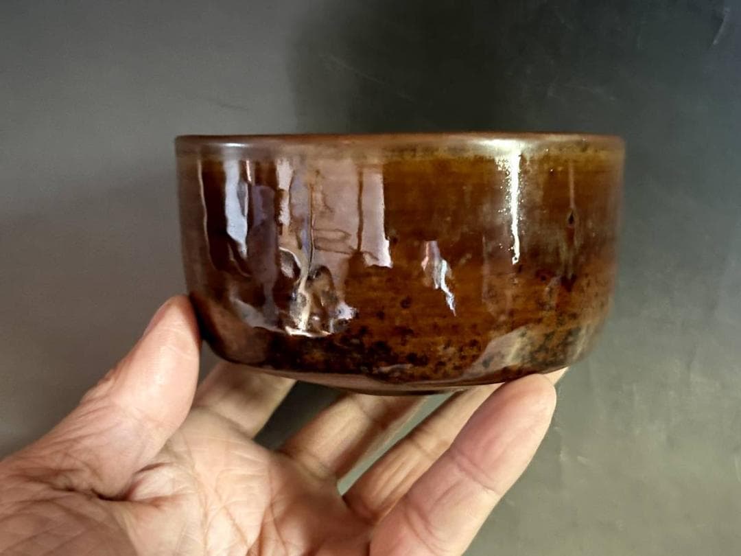 茶碗■飴釉 高取 亀井味楽 高取 朱泥 古い抹茶碗 お茶道具 時代物 骨董品■