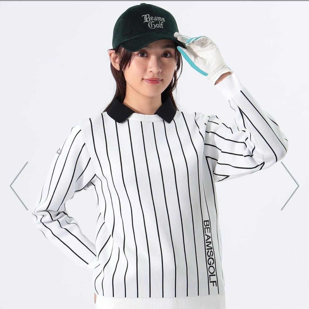 BEAMS GOLF ストライプ アタッチドカラー ニット