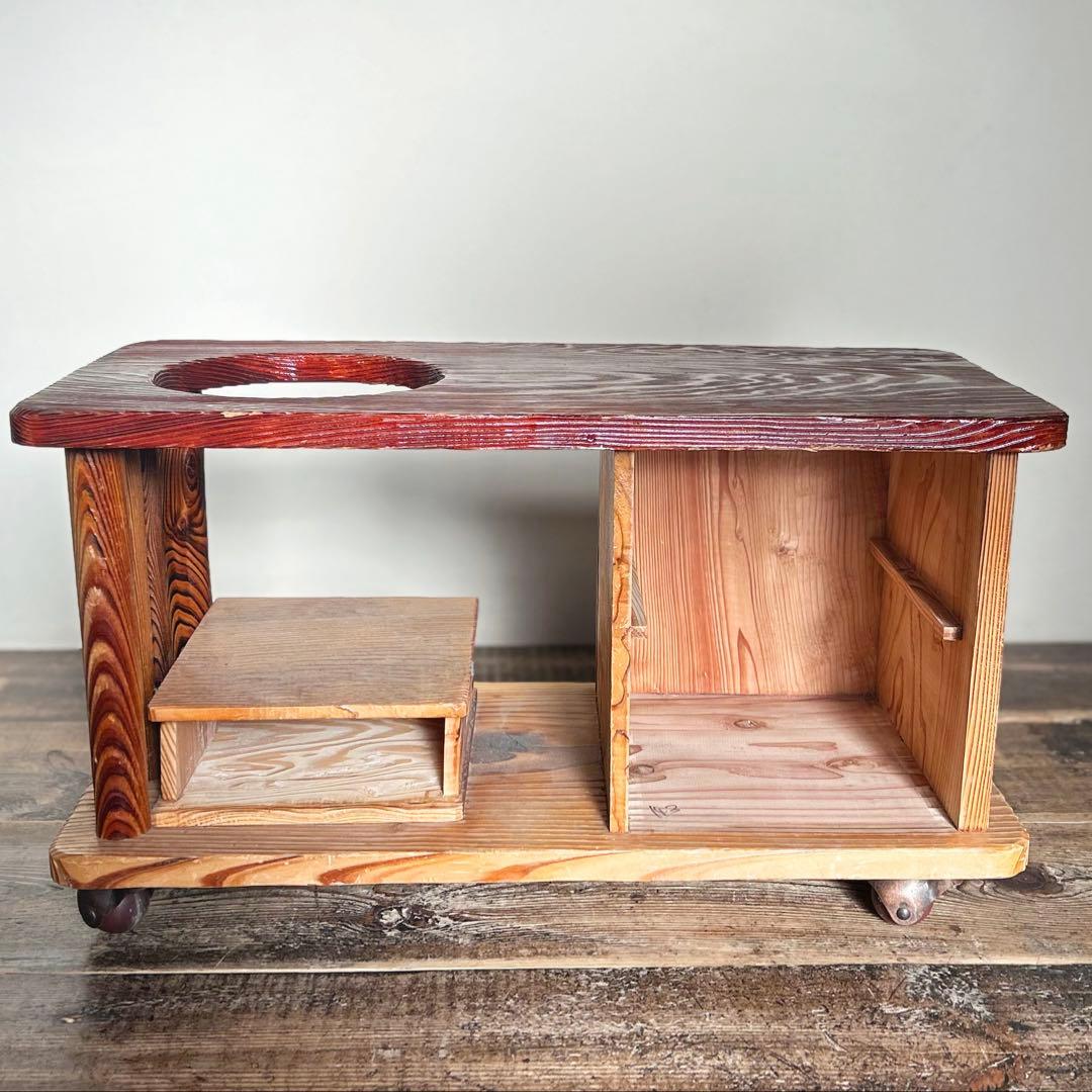 1940-60年代 木製 花台 ローテーブル 昭和中期　和修復前 キャスター