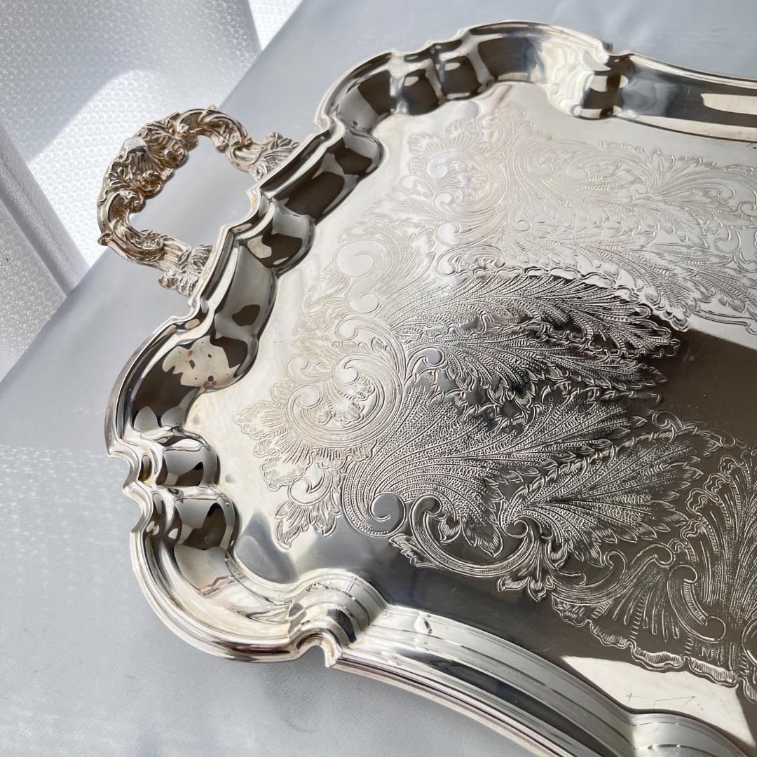 【KENT】ギャラリートレー【シルバープレート】59cm 特大 ハンドル