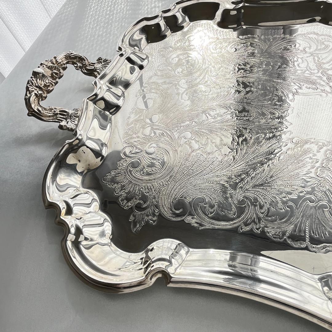 【KENT】ギャラリートレー【シルバープレート】59cm 特大 ハンドル