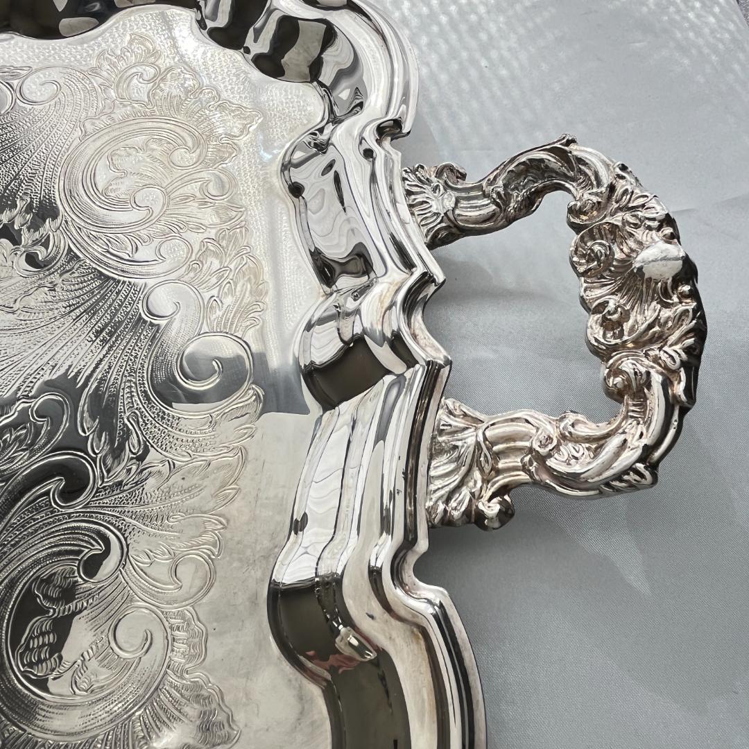 【KENT】ギャラリートレー【シルバープレート】59cm 特大 ハンドル