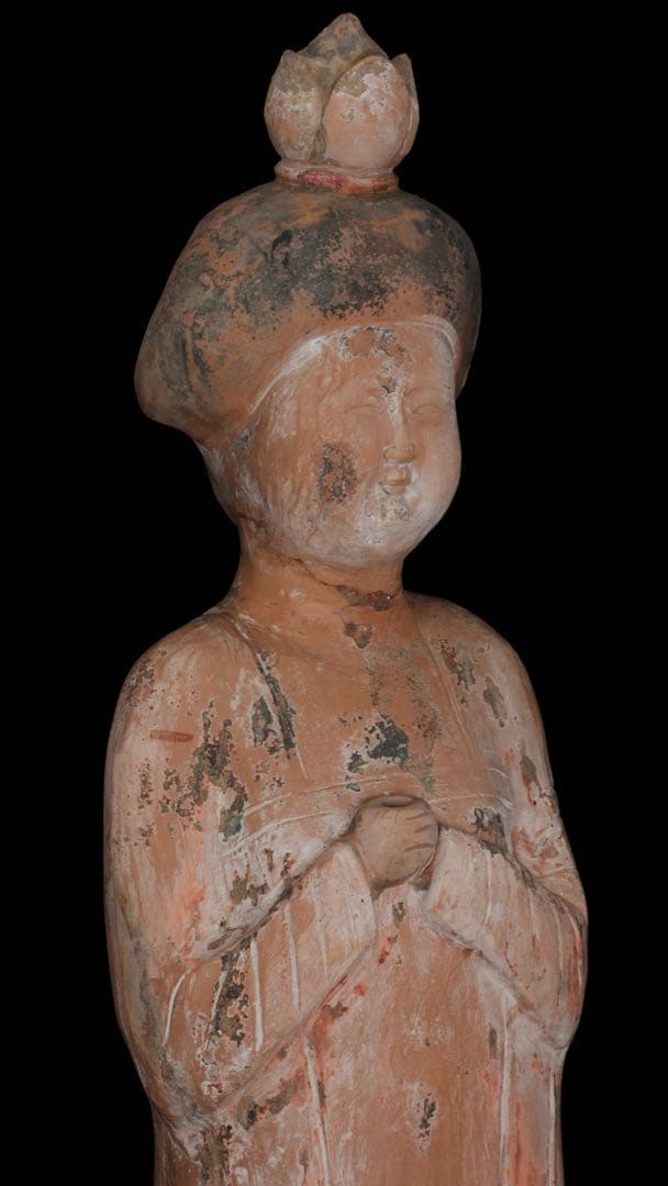 【中国古玩】加彩舞妓俑 加彩婦女俑婦人 俑置物 高さ79㎝ 唐物 古美術 骨董品