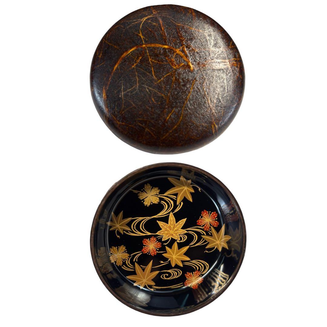 【中古品】高崎秋峰造　春秋流れ和紙貼棗（共箱）USED〈税込•送料込〉