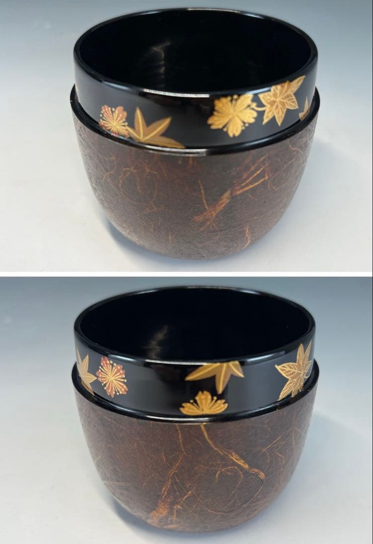 【中古品】高崎秋峰造　春秋流れ和紙貼棗（共箱）USED〈税込•送料込〉