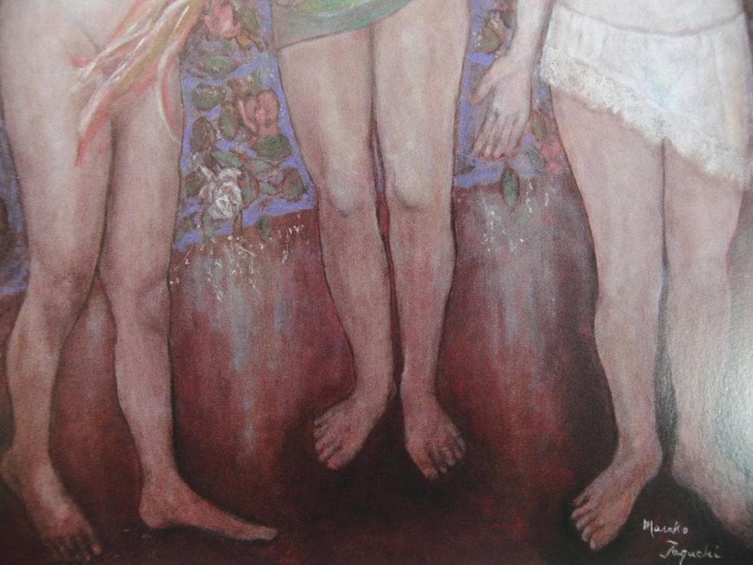 田口 正子、「語らい」、希少な額装用画集より、新品高級額装付、状態良好