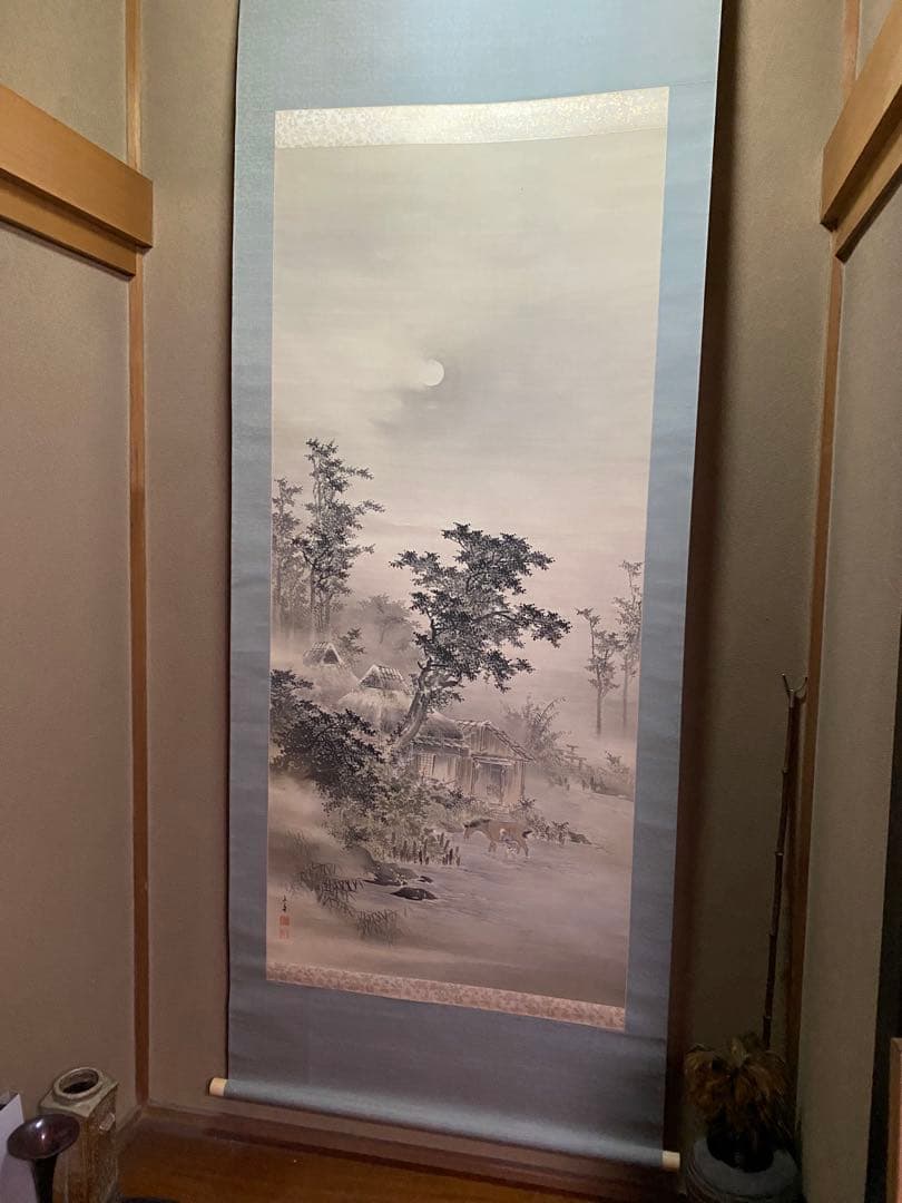 風景画 水墨画 掛軸 馬