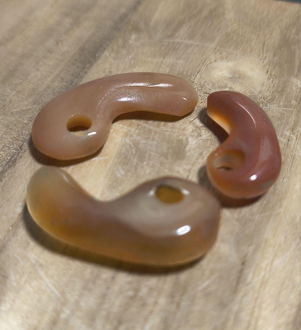 天然石 出雲 碧玉 出雲石 赤瑪瑙 勾玉 3個セット