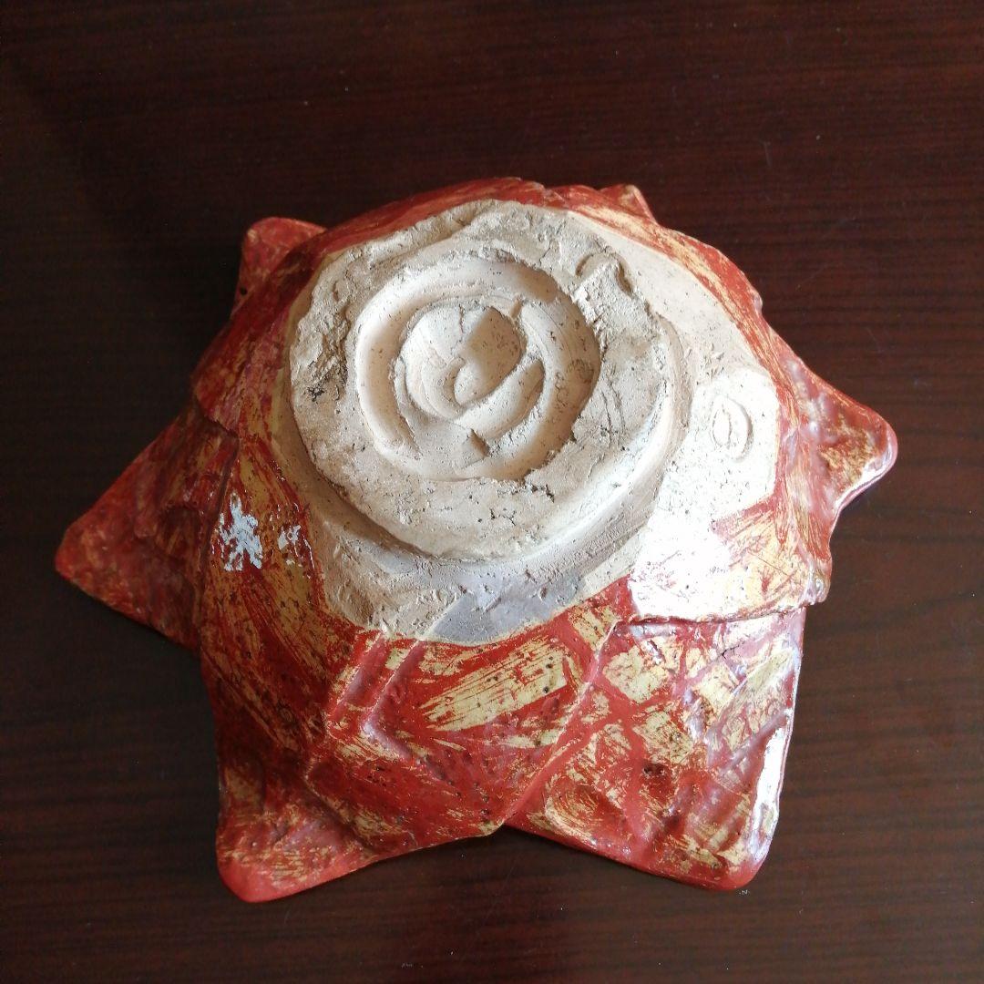 庸八焼　富永庸八　赤楽百合形大鉢　25cm　江戸後期