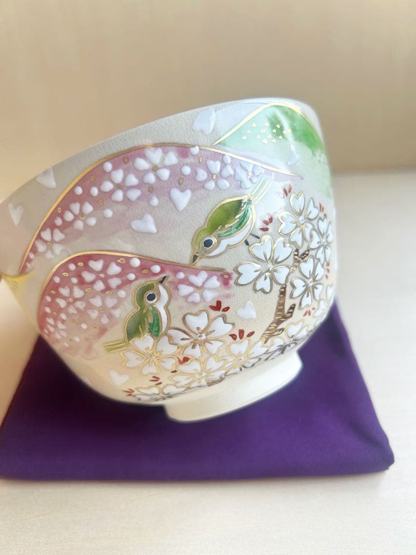 京焼　黒釉　梅　抹茶茶碗　茶道具