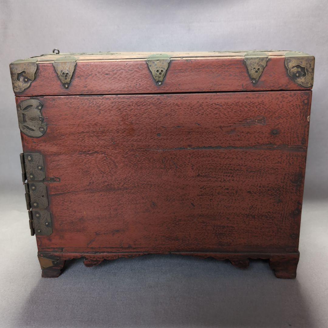 李朝朱漆塗櫛箱　李朝化粧箱　木製箱　 朱漆塗櫛箱　李朝収納箱　李朝民芸家具