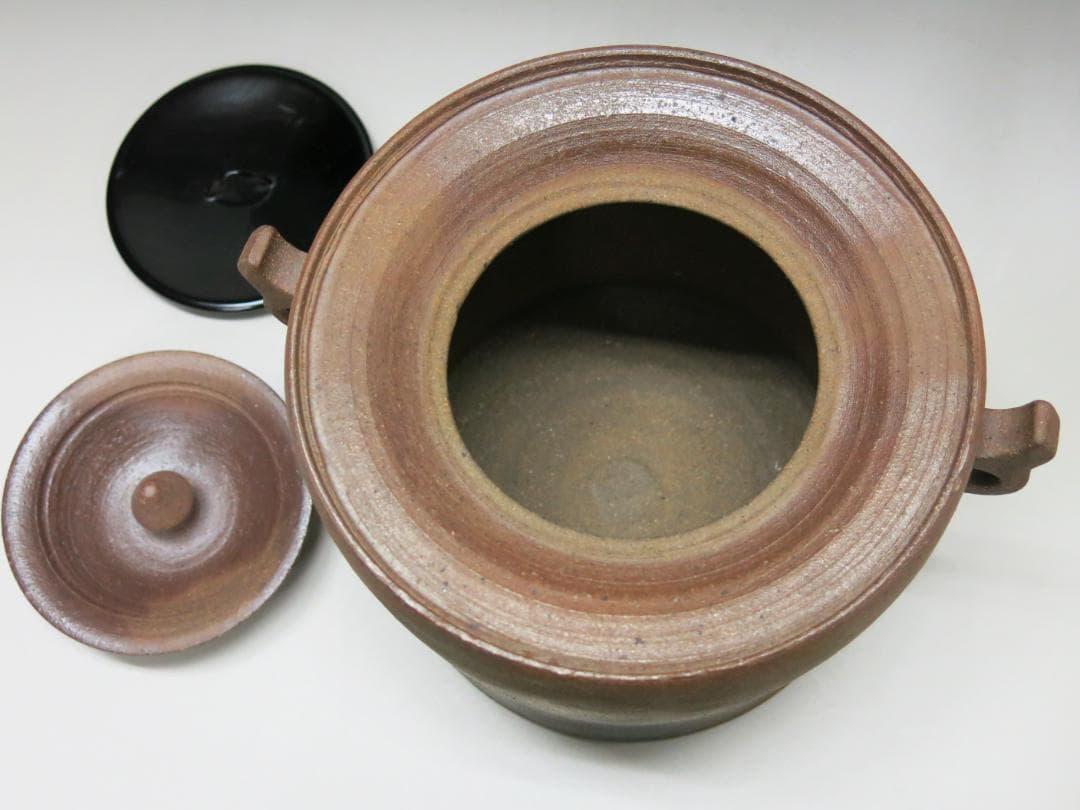 堀内宗完宗匠書付 堀野証嗣作「萬古やき南蛮写耳付水指」 共箱 茶道具 T-12