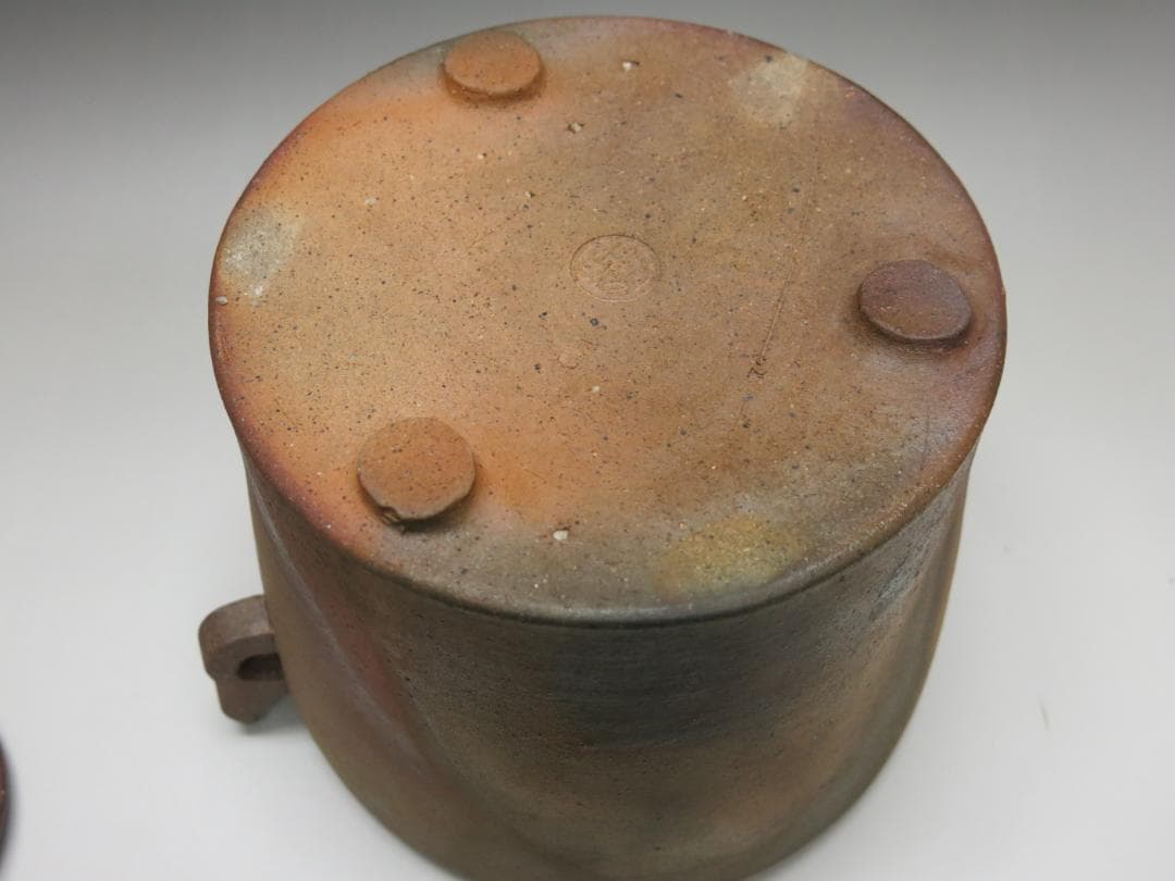 堀内宗完宗匠書付 堀野証嗣作「萬古やき南蛮写耳付水指」 共箱 茶道具 T-12