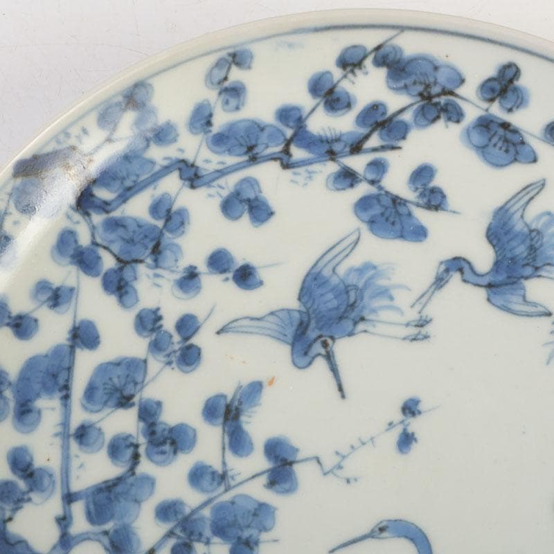 中国　青花　花草鳥文盤　皿　一對　在銘　C　9290