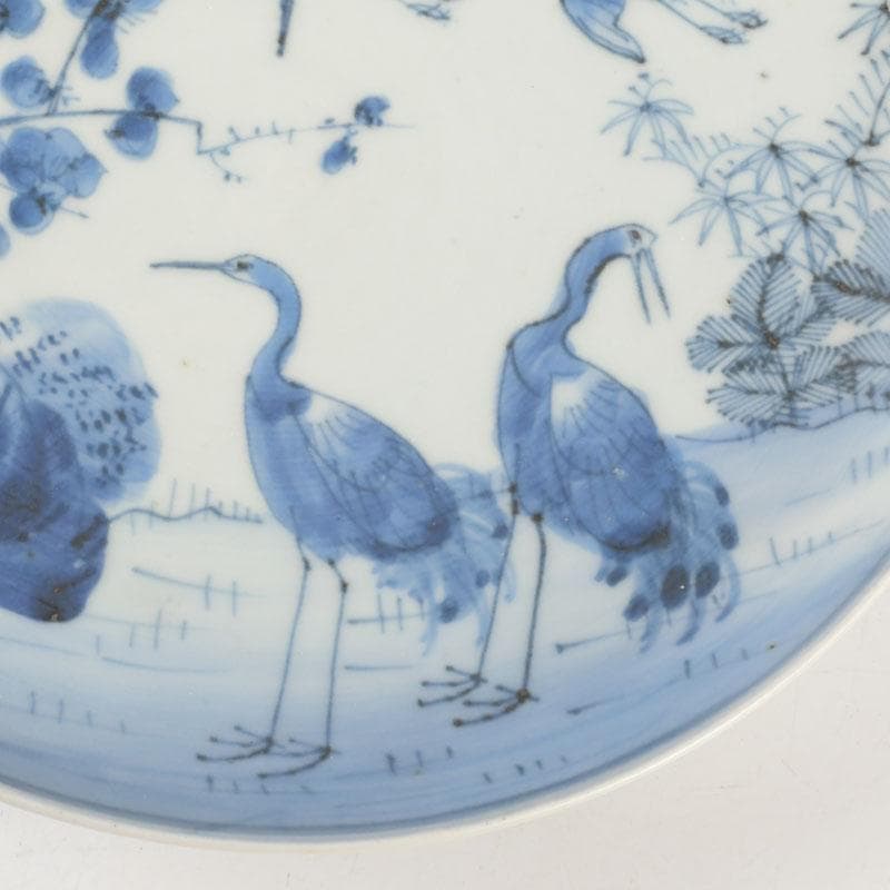 中国　青花　花草鳥文盤　皿　一對　在銘　C　9290