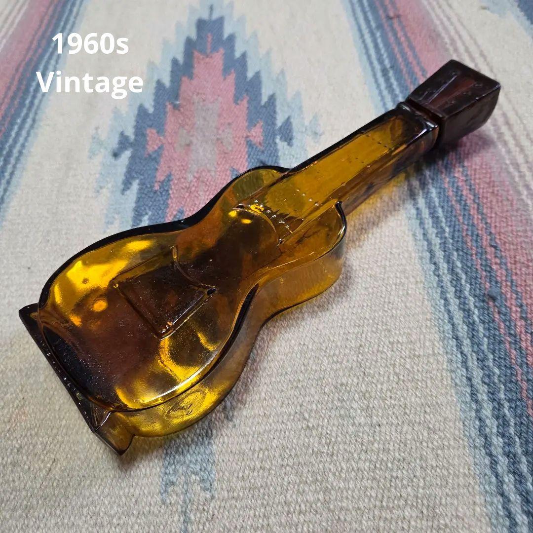 1960s スペイン製 ギター型 ヴィンテージレトロアンバーガラスボトル