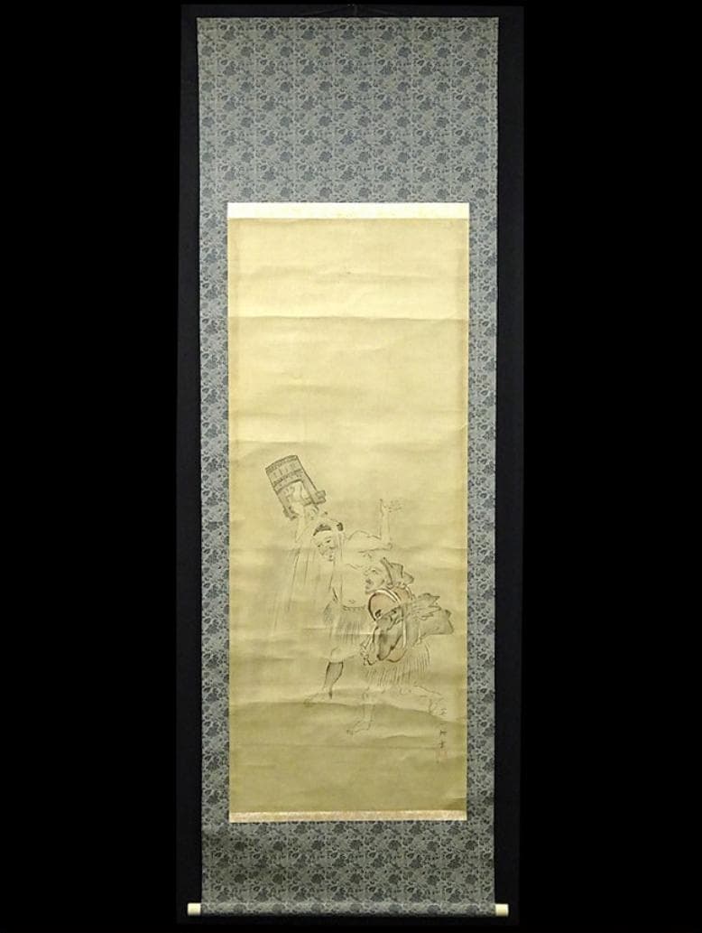 掛軸 英一蝶『人物図』紙本 肉筆 合せ箱付 掛け軸 w03053