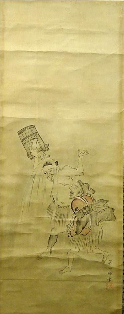 掛軸 英一蝶『人物図』紙本 肉筆 合せ箱付 掛け軸 w03053