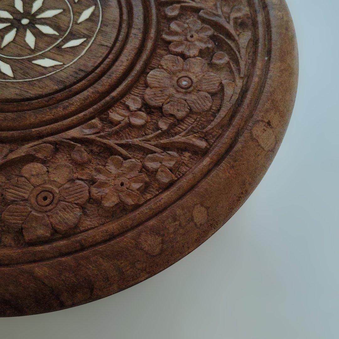 彫刻装飾木製キャスターテーブル ぞうがん細工　象嵌細工お花の台 花台