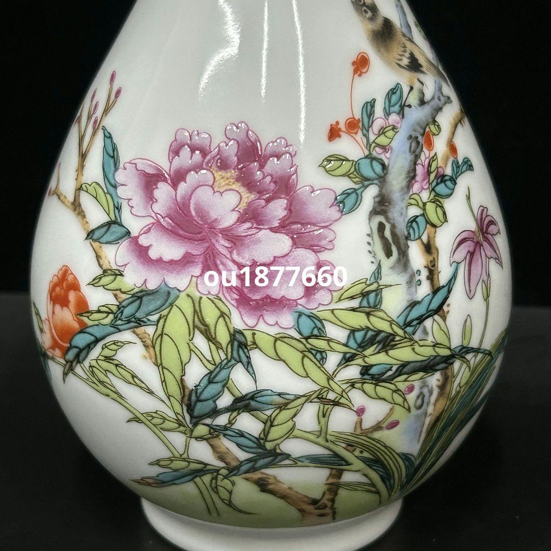 景徳鎮 陶器 粉彩花鳥紋玉壺春瓶 挿花器 装飾品 現代工芸品 美術品 置物