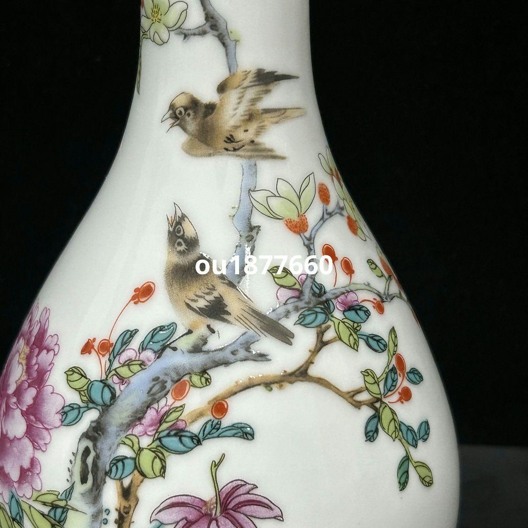 景徳鎮 陶器 粉彩花鳥紋玉壺春瓶 挿花器 装飾品 現代工芸品 美術品 置物
