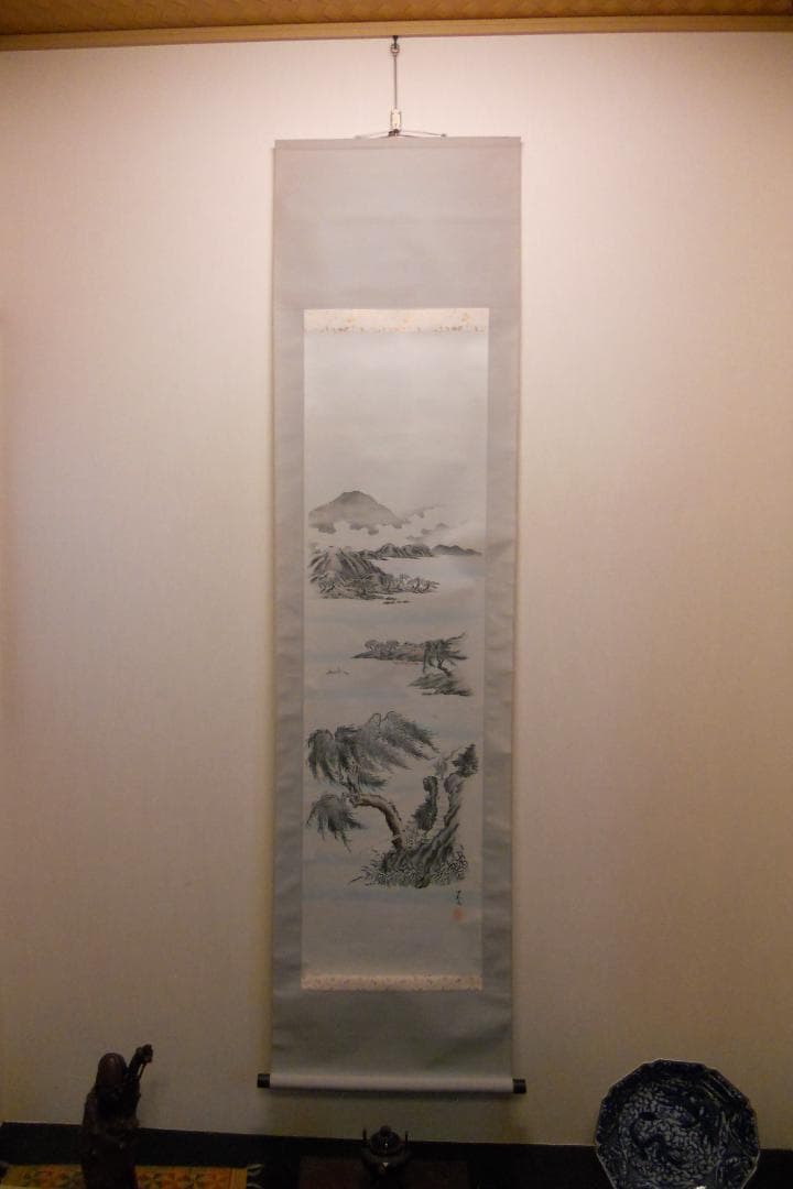 掛け軸 安江不空 釣人 紙本 希少 軸装 茶道具 掛軸 美品 です。