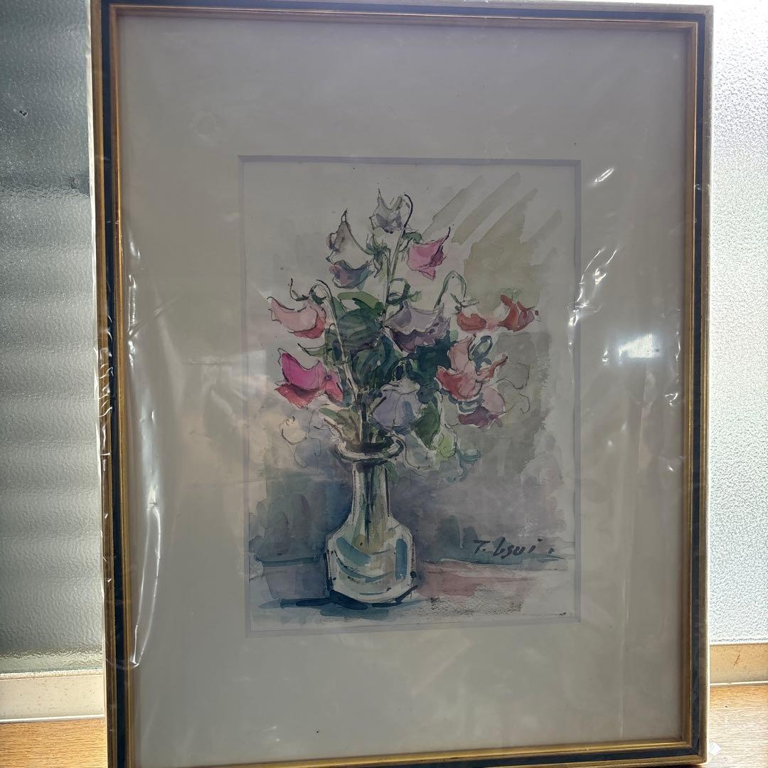 T.鈴木 水彩画 花瓶の花