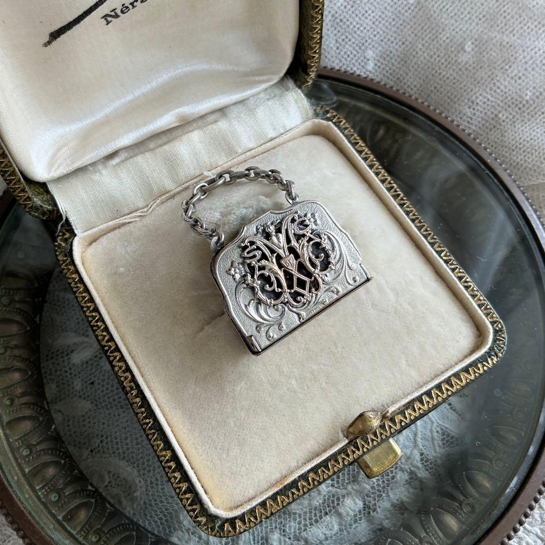 【ｍ】フランスアンティーク ミニチュア　バッグ　シルバープレート