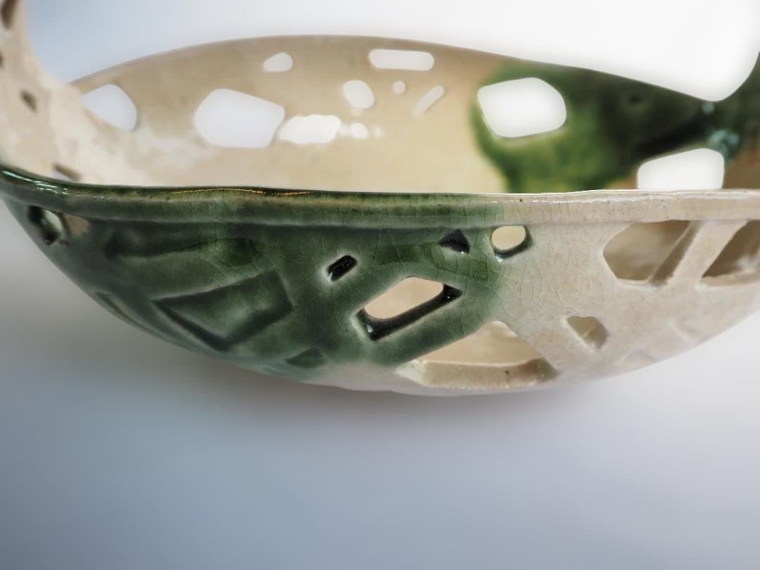 2代伊東陶山造『籠形菓子器』（共箱）