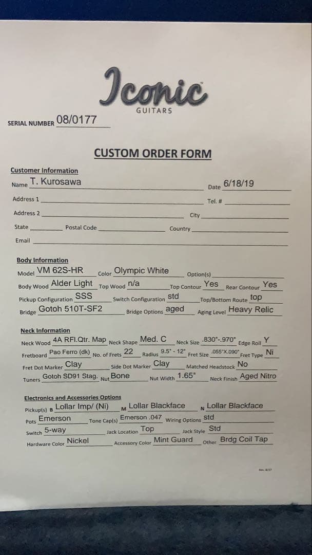 ギター iconic guitars Vintage Modern 62S HR