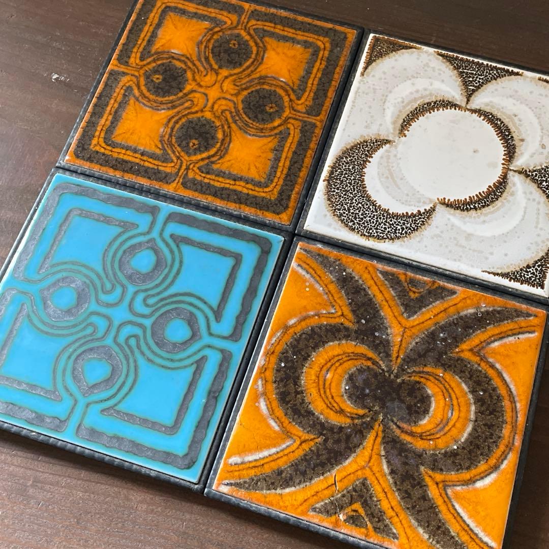 ドイツ ヴィンテージ アンティークタイルセット 4枚組