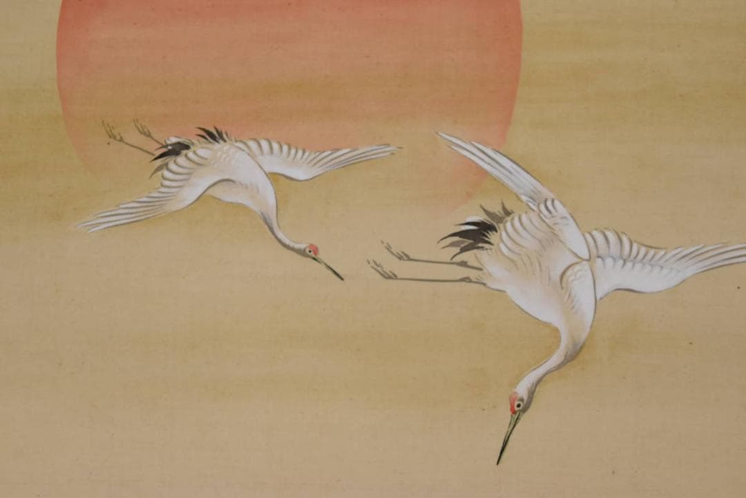 【真作】雲渓/海浜群鶴図/掛軸/名家伝来/AA-608