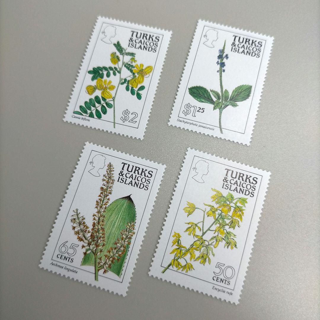 1962 外国切手 タークス・カイコス諸島 花と植物14種完セット 高額面